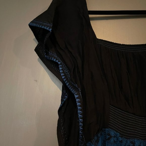 Free People Retro Boho Black & Blue vintage style peasant dress - Picture 5 of 12